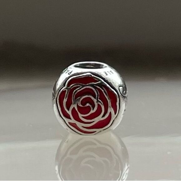 Pandora Disney’s Sterling Silver Belle’s Enchanted Rose Charm. - Picture 1 of 5